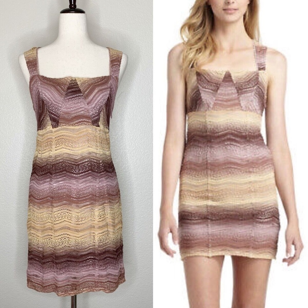 Free People Nude Combo Purple/Yellow Lace NWT Dress Size 12